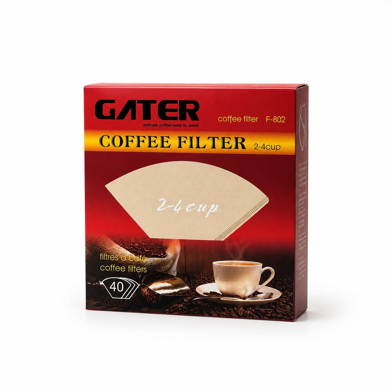 فیلتر کاغذی قهوه گاتر GATER مدل F-802 سایز 2 تا 4 کاپ بسته 40 عددی | فیلتر قهوه دمی و پوراور