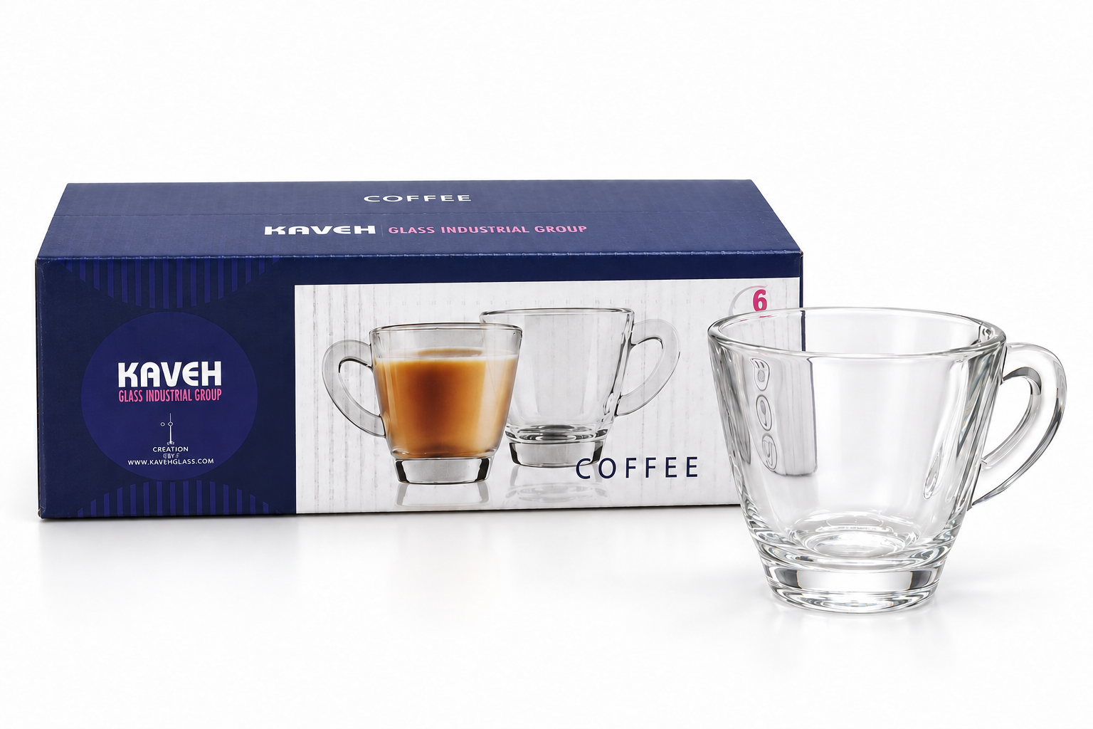 ست ۶ عددی فنجان اسپرسو شیشه‌ای کاوه مدل Coffee ظرفیت ۶۰ سی‌سی، مناسب قهوه و کافی‌شاپ